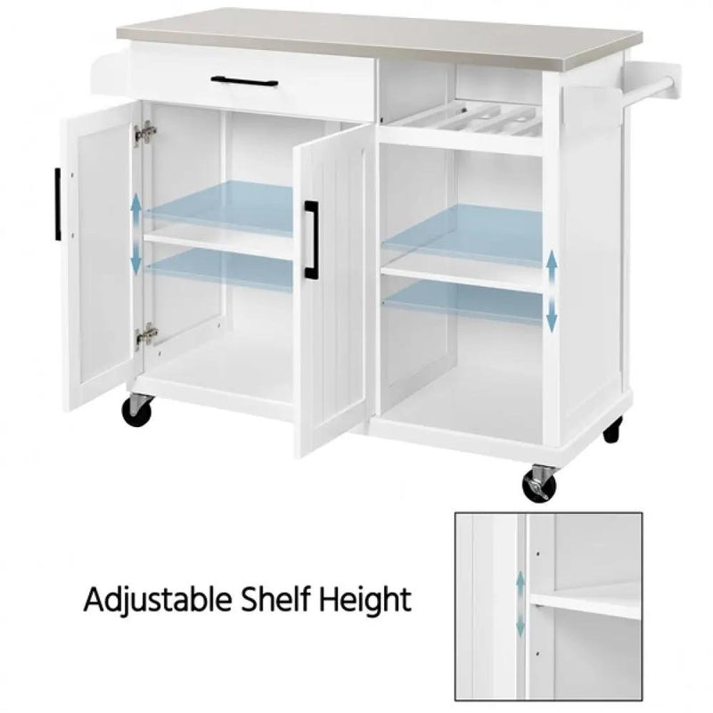 Kitchen Trolley Kitchen Island Cart with Stainless Steel Top & Storage by Yaheetech