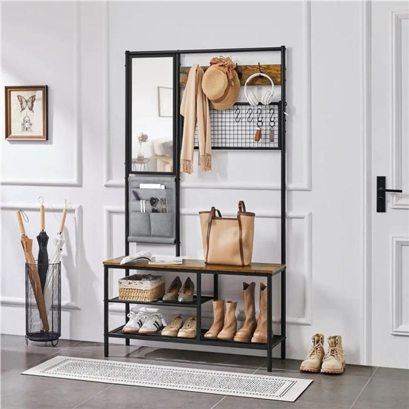 Six-in-one Hall Tree with Shoe Storage Bench/ Mirror/ Storage Bag/ Coat Rack by Yaheetech