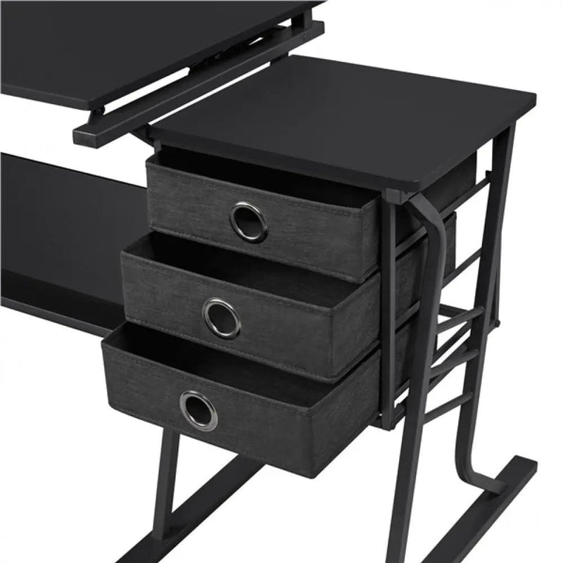 Drafting Table & Stool Set For Artists Tilting Tabletop with Additional Side Countertop by Yaheetech