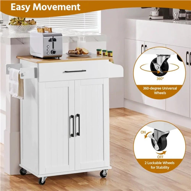 Kitchen Island Cart with Spice Rack Storage Rolling Kitchen Cart by Yaheetech
