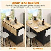 Kitchen Cart Kithen Trolley with Wood Top and Drop Leaf Breakfast Bar by Yaheetech