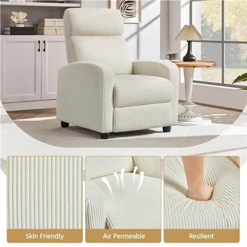 Recliner Chair Corduroy Recliner Sofa Adjustable Modern Single Reclining Chair by Yaheetech