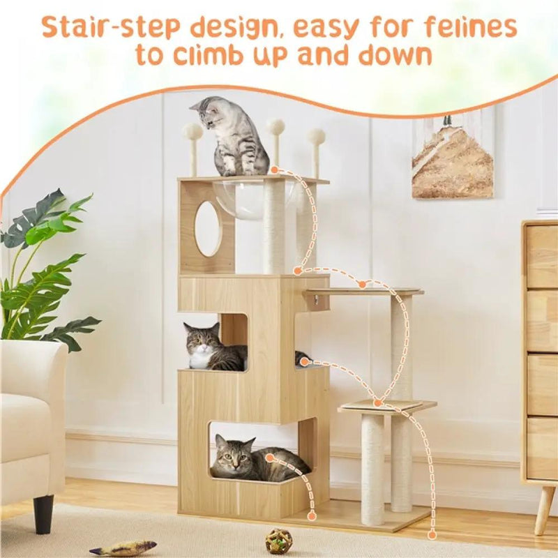 53" Tall Wooden Cat Tree Tower by Yaheetech