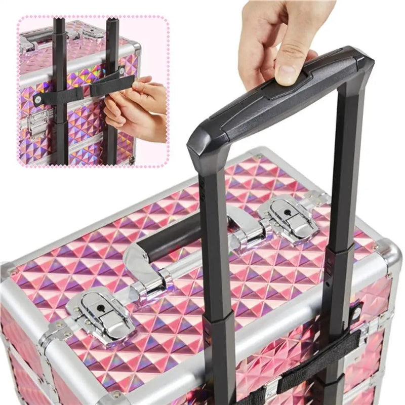 3-in-1 Rolling Makeup Train Case Portable Cosmetic Trolley by Yaheetech