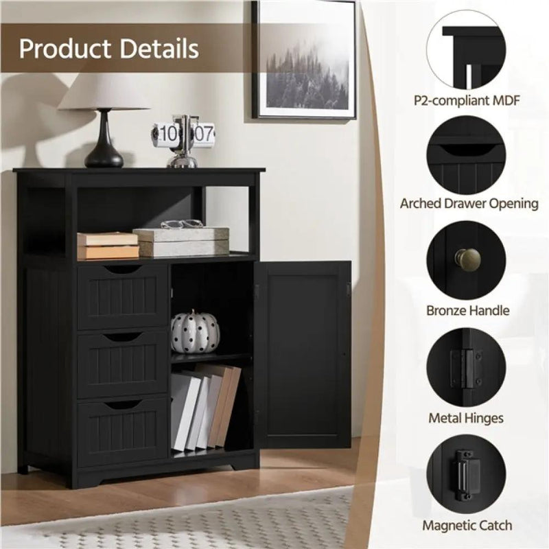 90cm Height Bathroom Floor Cabinet MDF Wooden Storage Organizer by Yaheetech