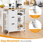 Kitchen Island with Wheels Kitchen Storage Serving Cart by Yaheetech