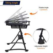 Height Adjustable Glass Drafting Table & Stool Set Art Table by Yaheetech