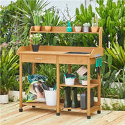 Potting Bench Table Removable Sink Firwood Drawer Open Multiple Shelves by Yaheetech