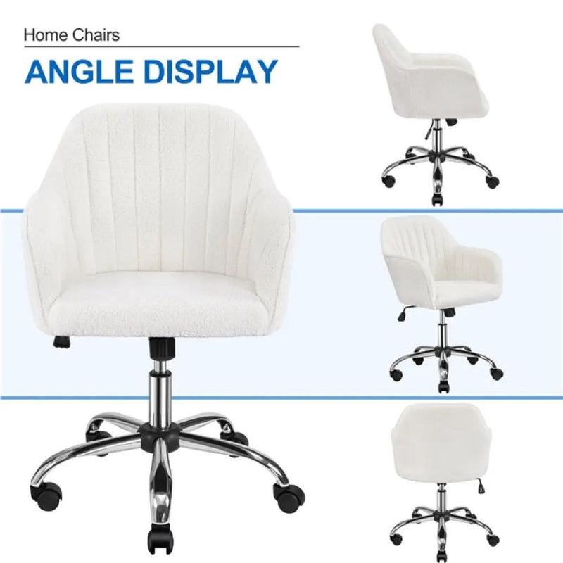 Modern Boucle Desk Chair Computer Chair Computer Chair Ivory by Yaheetech