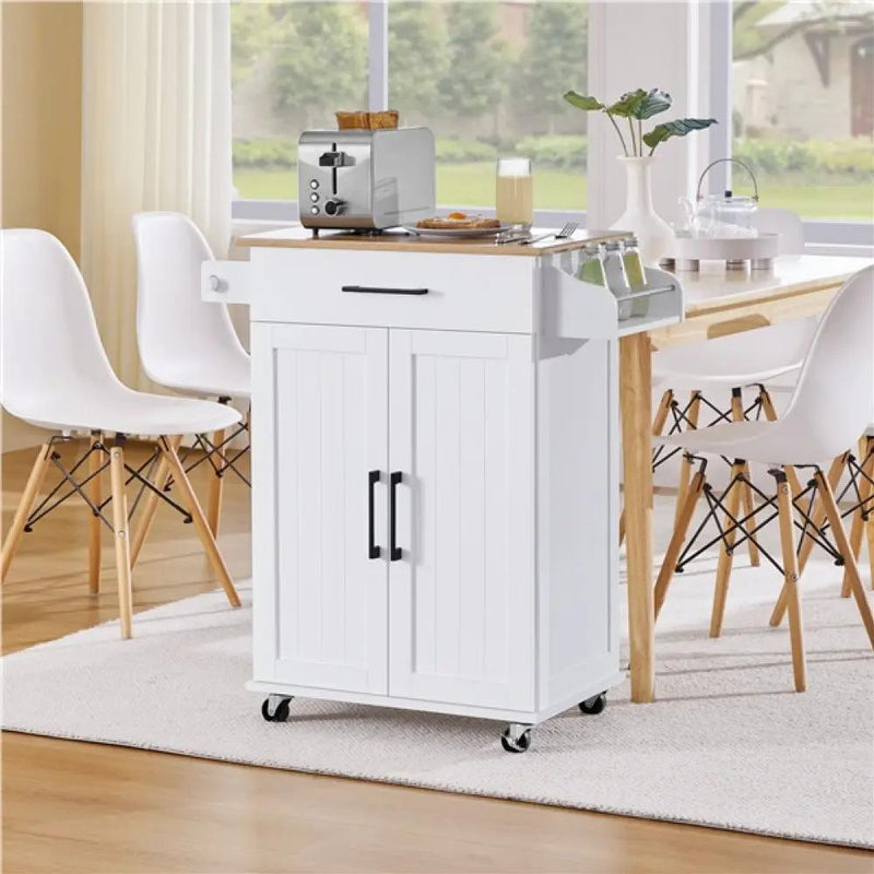 Kitchen Island Cart with Spice Rack Storage Rolling Kitchen Cart by Yaheetech