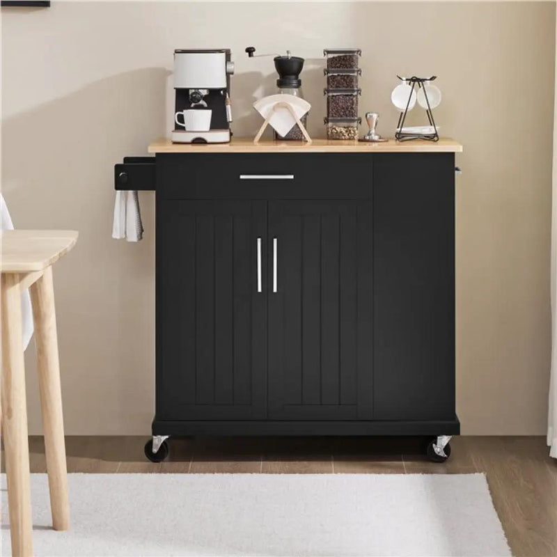 Kitchen Island Kitchen Trolley on Wheels with Drawers & Cabinet by Yaheetech