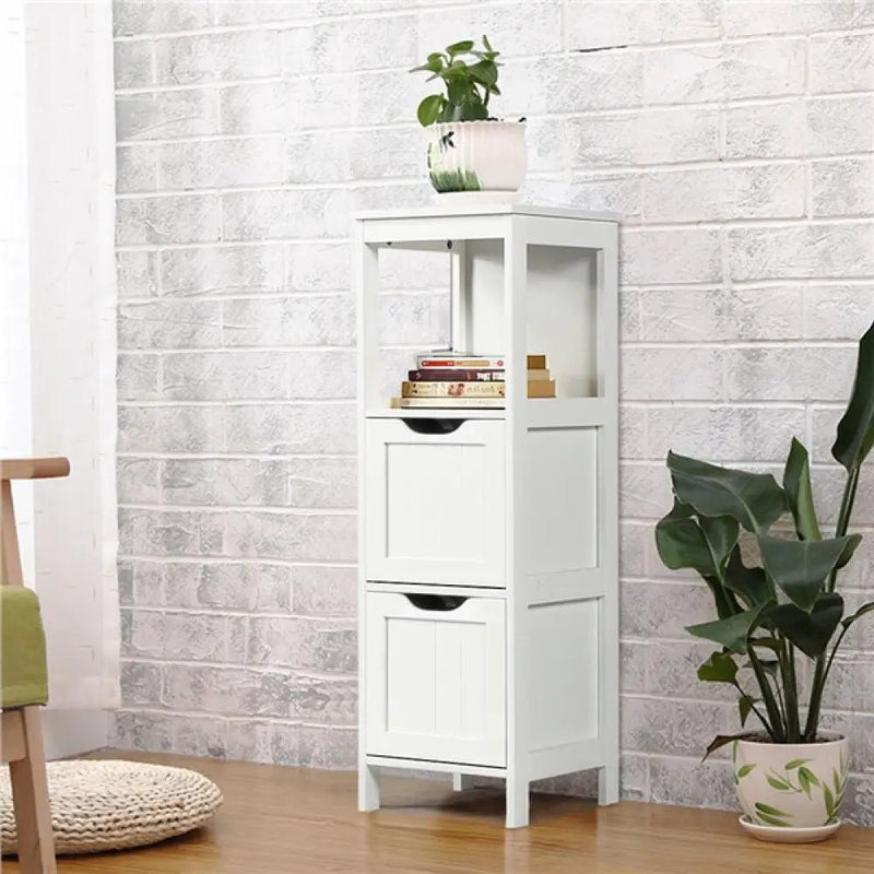 White Bathroom Cabinet 2 Hideaway Drawers 1 Shelf by Yaheetech