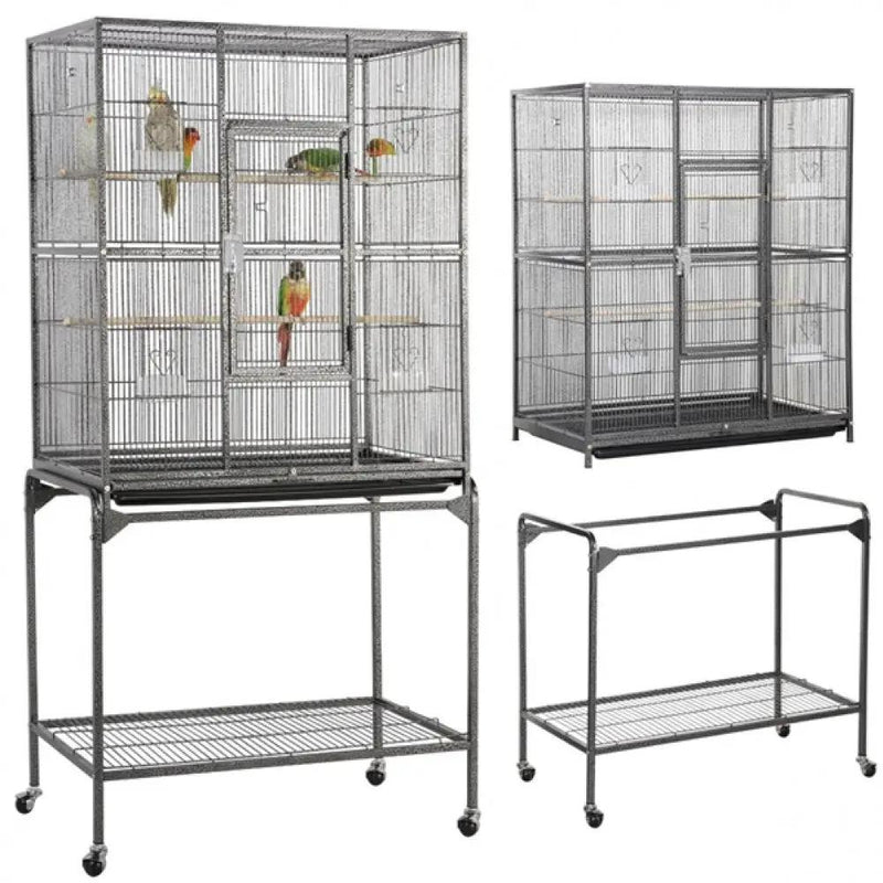 63’’H Large Parrot Cage w/ Stand Rolling Metal Pet Cage by Yaheetech