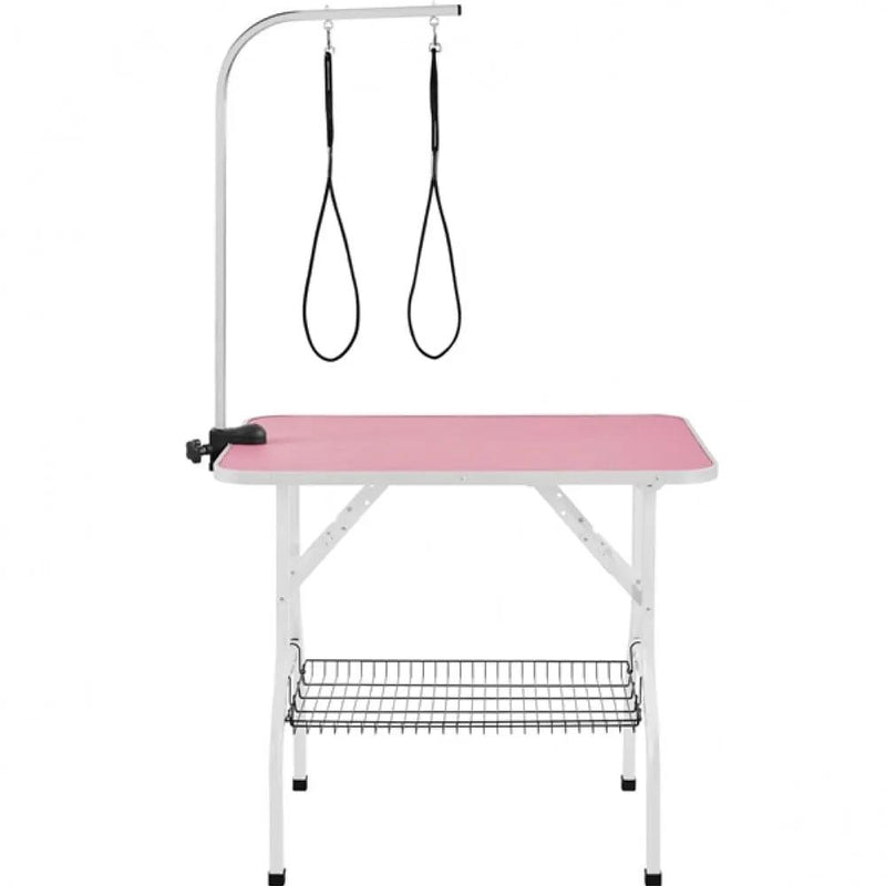 Dog Grooming Table with Basket Style Tool Shelf and Adjustable Arm Fold-up Pet Salon Table by Yaheetech