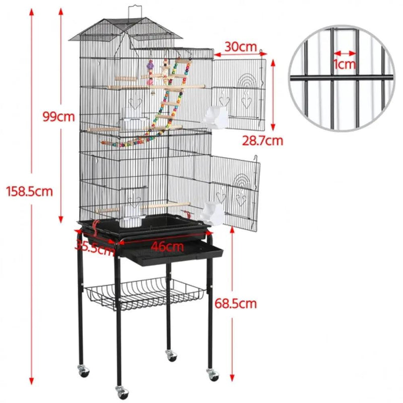 Rolling Metal Bird Cage with Detachable Stand by Yaheetech
