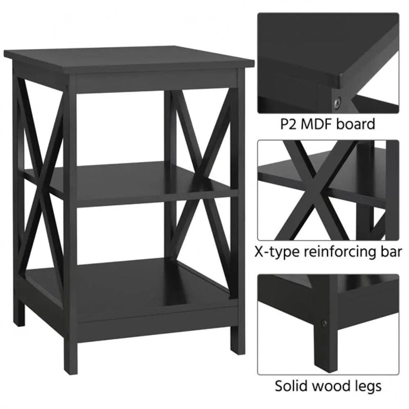3 Tier Wood X Shape Bedside End Table Storage Cabinet Night Stand by Yaheetech