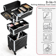 3-in-1 Rolling Makeup Train Case Portable Cosmetic Trolley by Yaheetech