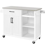 Kitchen Trolley Kitchen Island Cart with Stainless Steel Top & Storage by Yaheetech