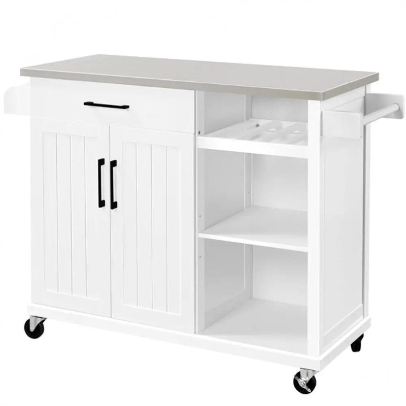 Kitchen Trolley Kitchen Island Cart with Stainless Steel Top & Storage by Yaheetech