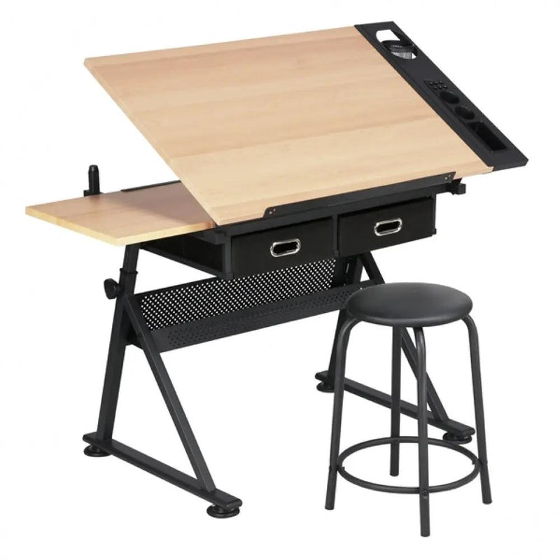 Drafting Table & Stool Set with Adjustable Table Angles & Heights All-in-One by Yaheetech
