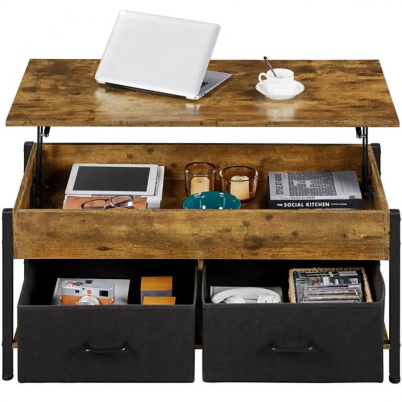 Lift Top Coffee Table with Fabric Storage Baskets by Yaheetech