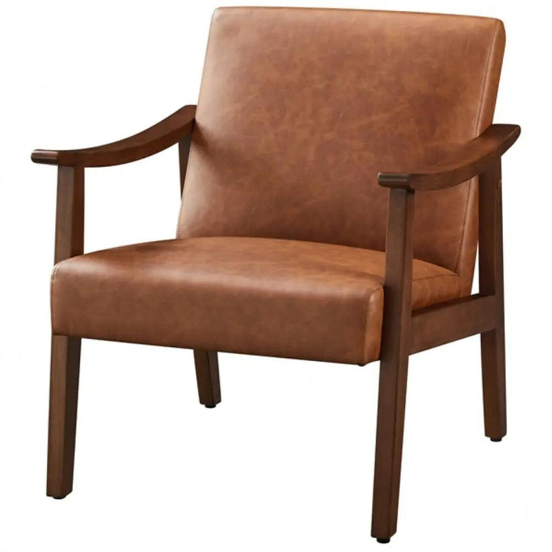 Mid-Century Modern Faux Leather Armchairs with Solid Wood Frame Accent Chair by Yaheetech