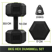 Set of 2 x 8kg Dumbbells Sporting Hand Weights by Yaheetech