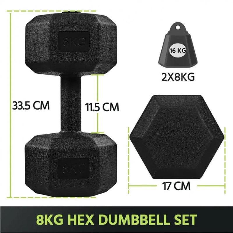Set of 2 x 8kg Dumbbells Sporting Hand Weights by Yaheetech