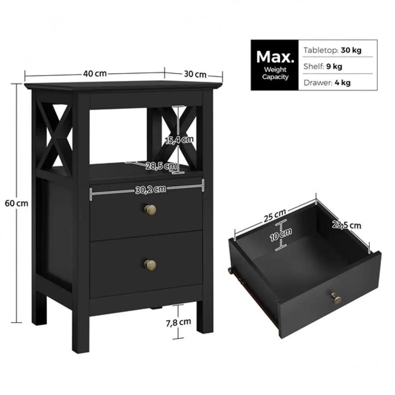 Bedside Table with 2 Drawer 1 Shelf Storage Cabinet Sofa Side Table by Yaheetech