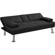 Fabric Upholstered Convertible Futon Sofa Bed by Yaheetech