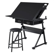Drafting Table/Stool Set with Adjustable Table Angles & Heights All-in-One by Yaheetech