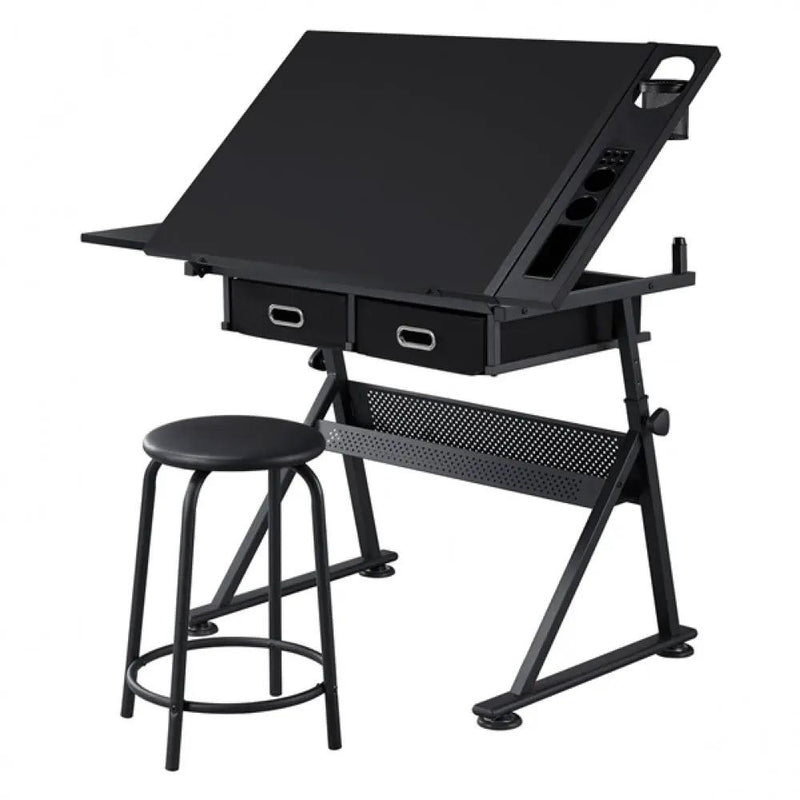 Drafting Table/Stool Set with Adjustable Table Angles & Heights All-in-One by Yaheetech