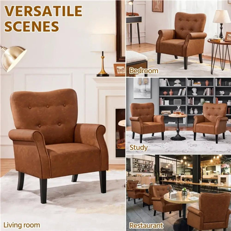 Mid-century Modern Faux Leather Accent Chair Armchair by Yaheetech