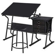 Drafting Table & Stool Set For Artists Tilting Tabletop with Additional Side Countertop by Yaheetech