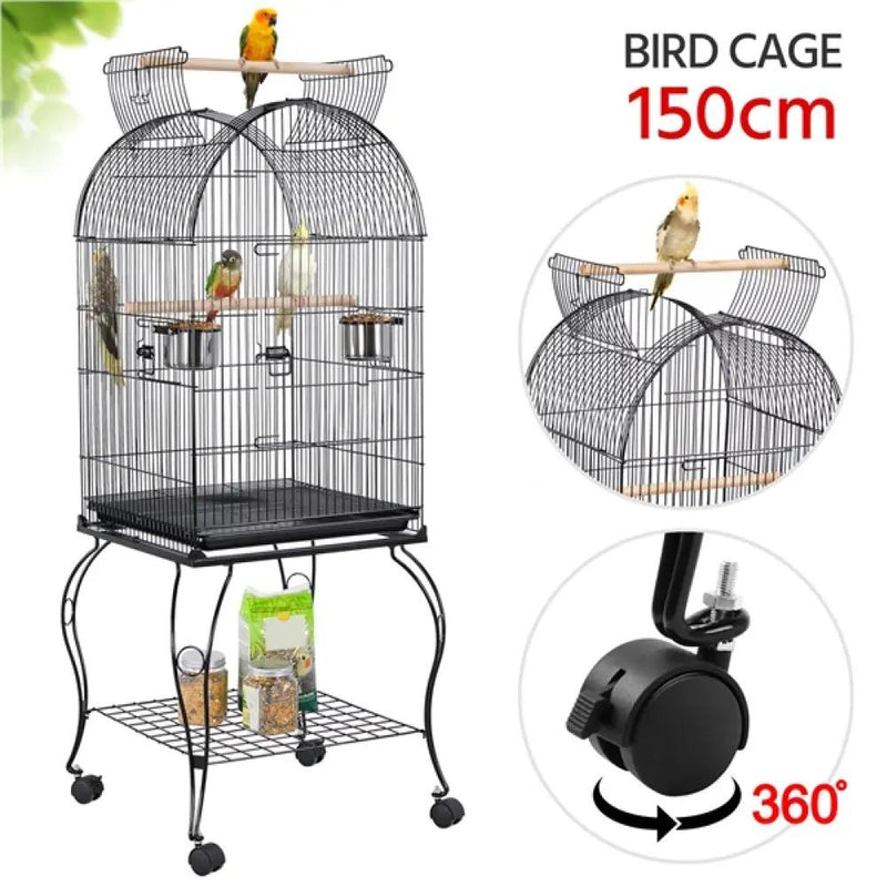 Open Top Metal Bird Cage Rolling Parrot Cage by Yaheetech