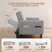 Convertible Sofa Bed Fabric 3-Seater Sofa Bed by Yaheetech