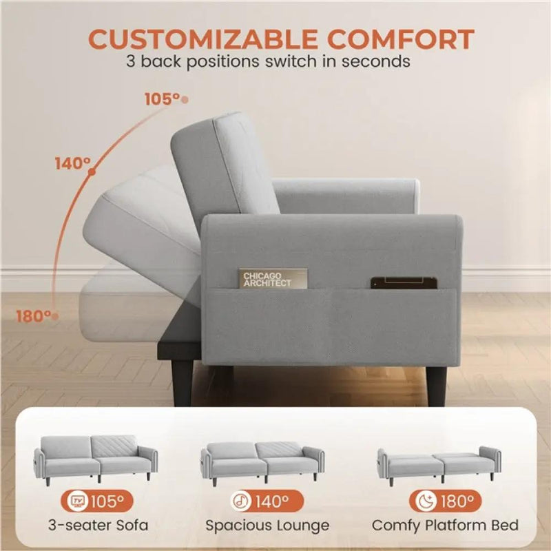 Convertible Sofa Bed Fabric 3-Seater Sofa Bed by Yaheetech