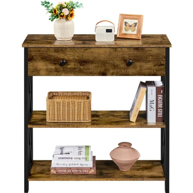 Vintage Wooden Console Table with 1 Drawer and 2 Open Shelves by Yaheetech