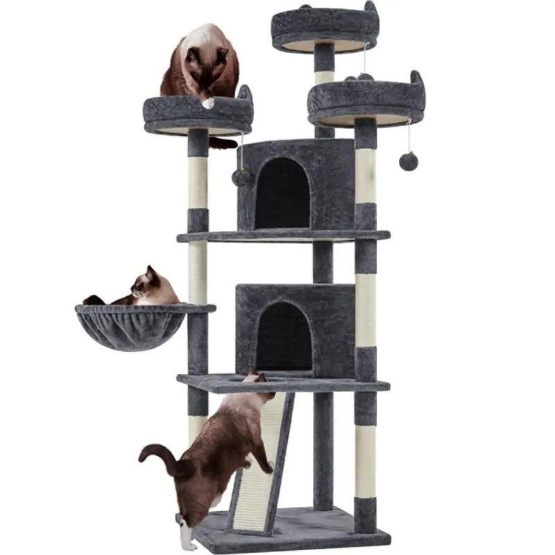 Large Cat Tree Big Cat House Plush Cat Tower by Yaheetech