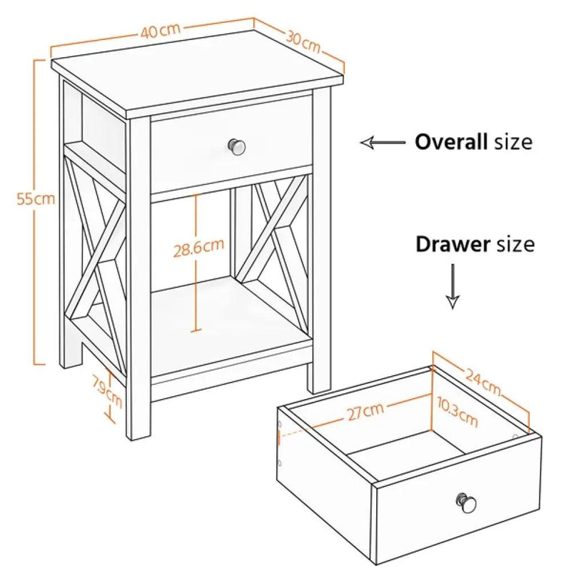 Pack of 2 Improved Quality Wood X Shape Bedside End Table Storage Cabinet Night Stand by Yaheetech