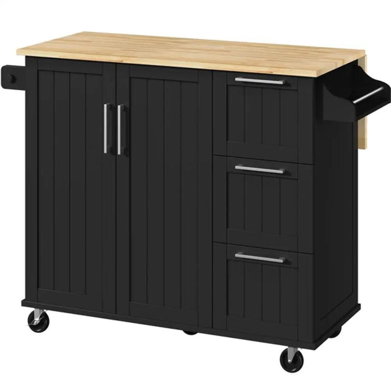 Kitchen Cart Kithen Trolley with Wood Top and Drop Leaf Breakfast Bar by Yaheetech