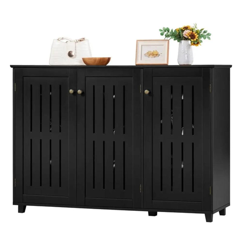 Louvered Door 4 Tier Shoe Storage Cabinet 3-Door Wide Shoe Rack by Yaheetech