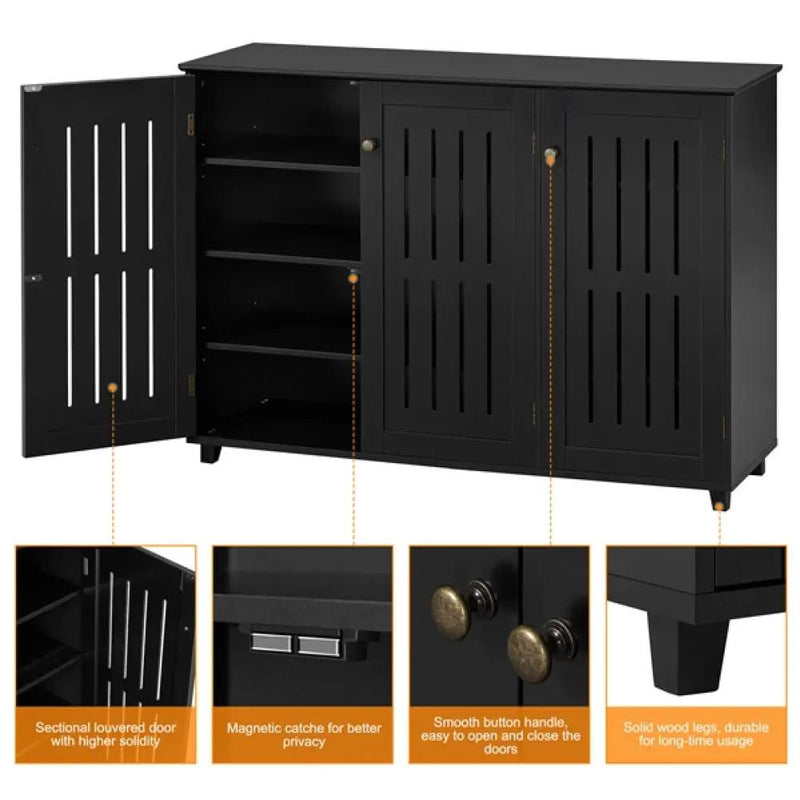 Louvered Door 4 Tier Shoe Storage Cabinet 3-Door Wide Shoe Rack by Yaheetech