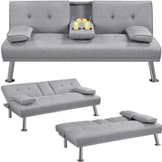 Fabric Upholstered Convertible Futon Sofa Bed by Yaheetech