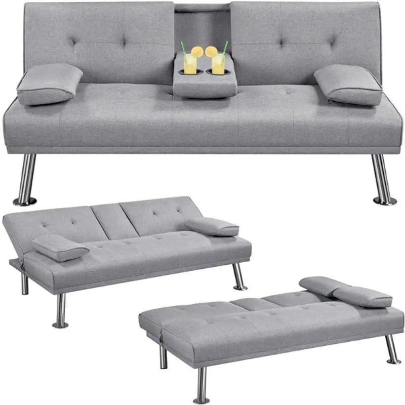 Fabric Upholstered Convertible Futon Sofa Bed by Yaheetech