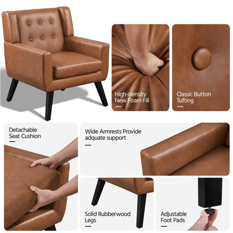 Button Tufted Armchair with Solid Wood Legs by Yaheetech