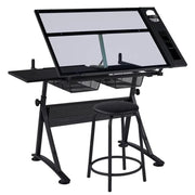Height Adjustable Glass Drafting Table & Stool Set Art Table by Yaheetech