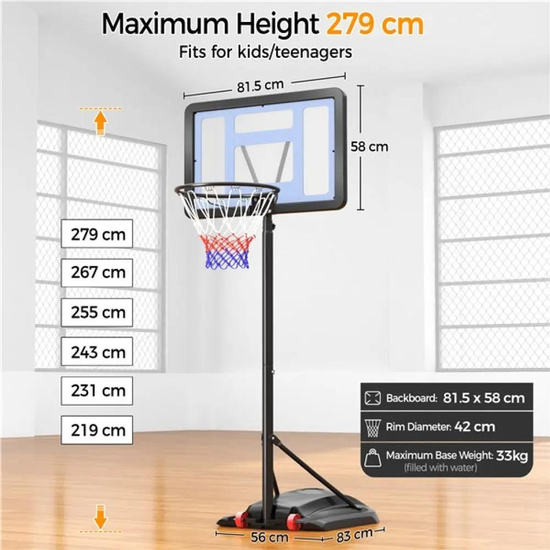 7.2-9.2FT Height-Adjustable Basketball Hoop System by Yaheetech
