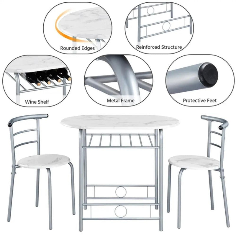 Modern Dining Set 1X Table + 2 Chairs by Yaheetech