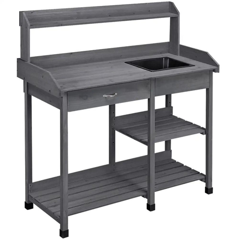 Garden Potting Bench with Basin Garden Work Bench Station by Yaheetech